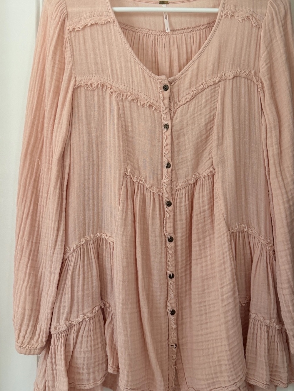 Free People Blush Pink Button-Down Gauze Tunic